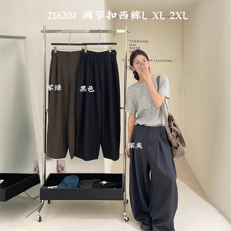 大7女装21620秋季新款韩版宽松大码胖mm休闲垂感直筒阔腿西裤长裤|undefined