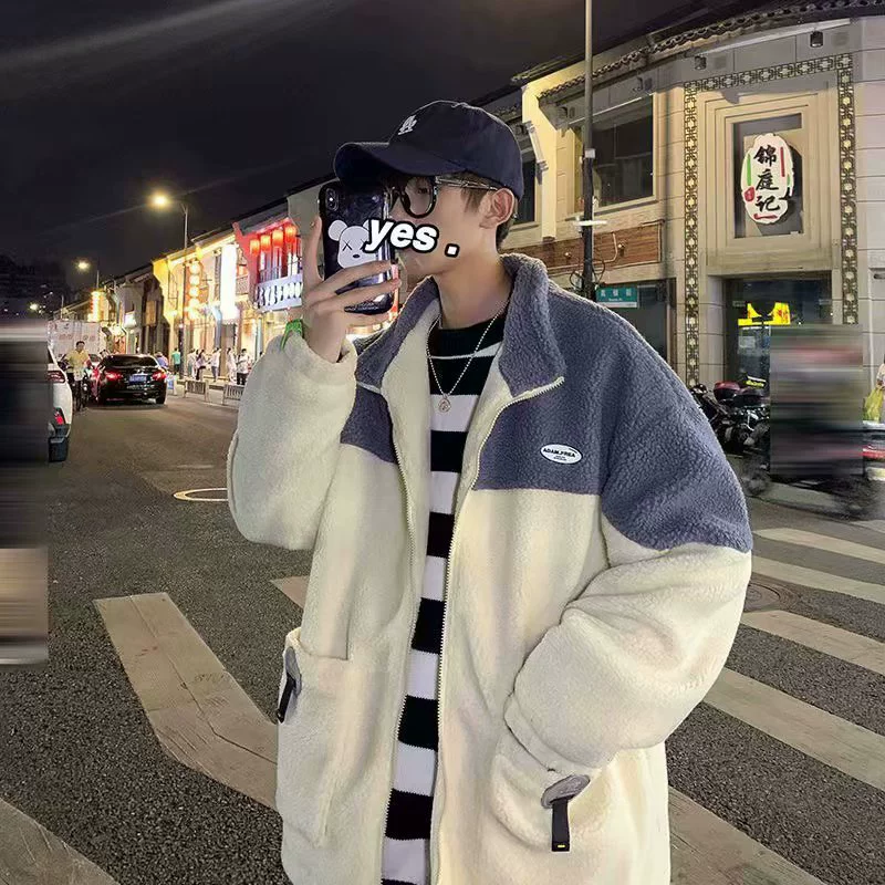 Осенняя и зимняя куртка из ягненка мужская плюшевая утолщение 2020 новая куртка свободная приливная мужская одежда гонконгского ветра