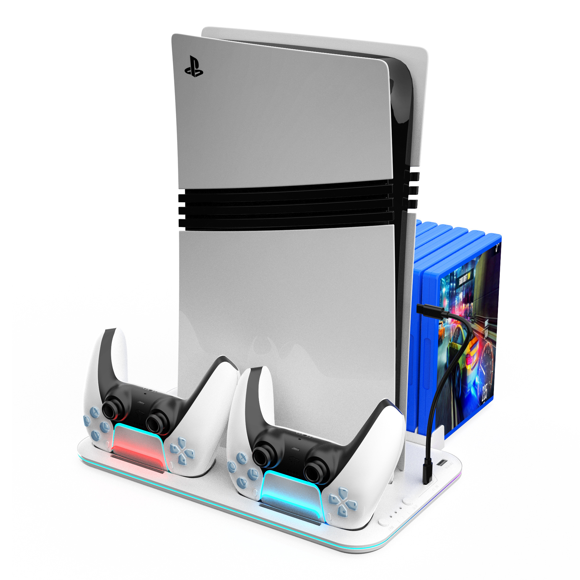 PS5slim/pro mango de base de enfriamiento multifuncional soporte de carga disco de juego soporte de almacenamiento de casco DZ504