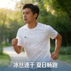 冰丝短袖t恤运动户外跑步健身透气休闲圆领宽松运动衫短袖体能服