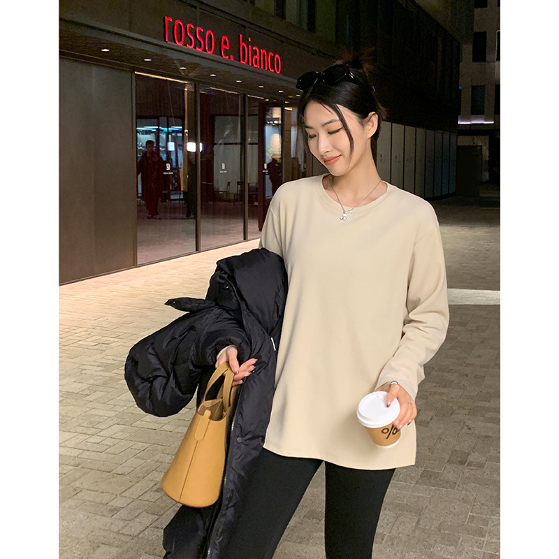 阿一 灯芯云朵磨毛打底衫女秋季内搭宽松大版德绒t恤白色长袖上衣|undefined