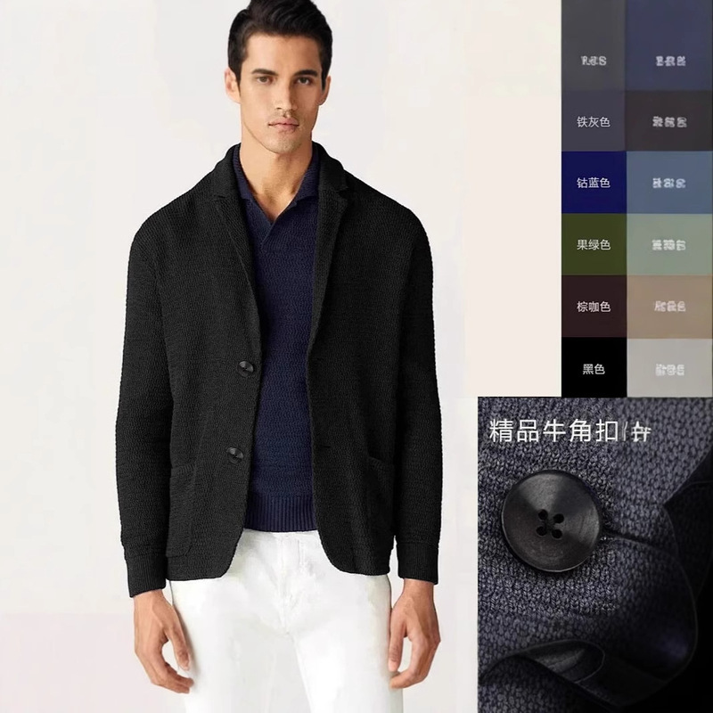 High-End Premium Product: Men's 60% Wool Blend Suit Collar Sweater Jacket, Casual Suit Sweater Jacket 31595