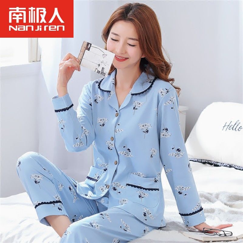 Pijamas mujer primavera y otoño 100% algodón de manga larga cardigan otoño algodón casual prendas de vestir exteriores ropa de hogar otoño e invierno dos piezas