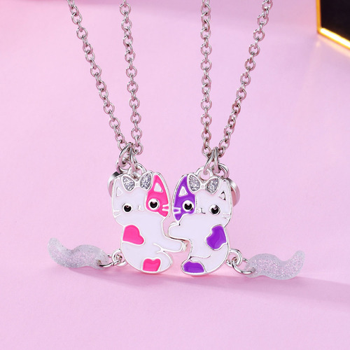 Cross-border children's necklace, a pair of good friends and besties BFF, cute and lively cat magnet attracting necklaces, 2 packs