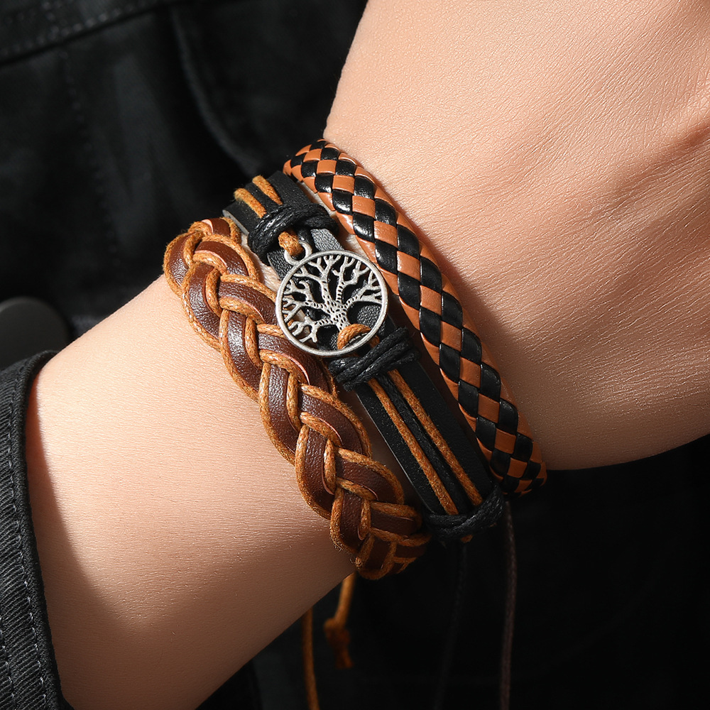 Retro Geometric Pu Leather Wooden Beads Beaded Men's Bracelets display picture 4