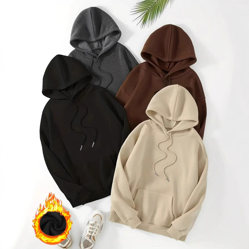 Cross-Border Hot Selling Solid Color Sweatshirt Blank Casual Hoodie 4-Piece Long-Sleeved Solid Drawstring Hoodie Wholesale