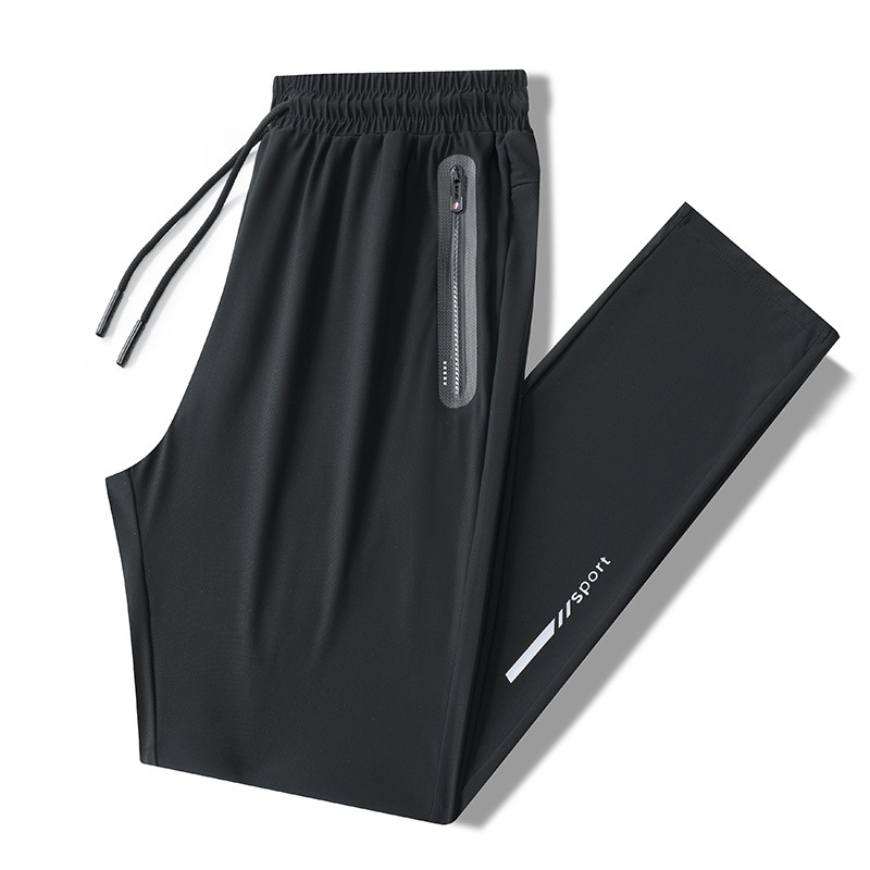 夏季透气冰丝长裤男小脚休闲束脚裤大码弹力速干运动裤男宽松薄款