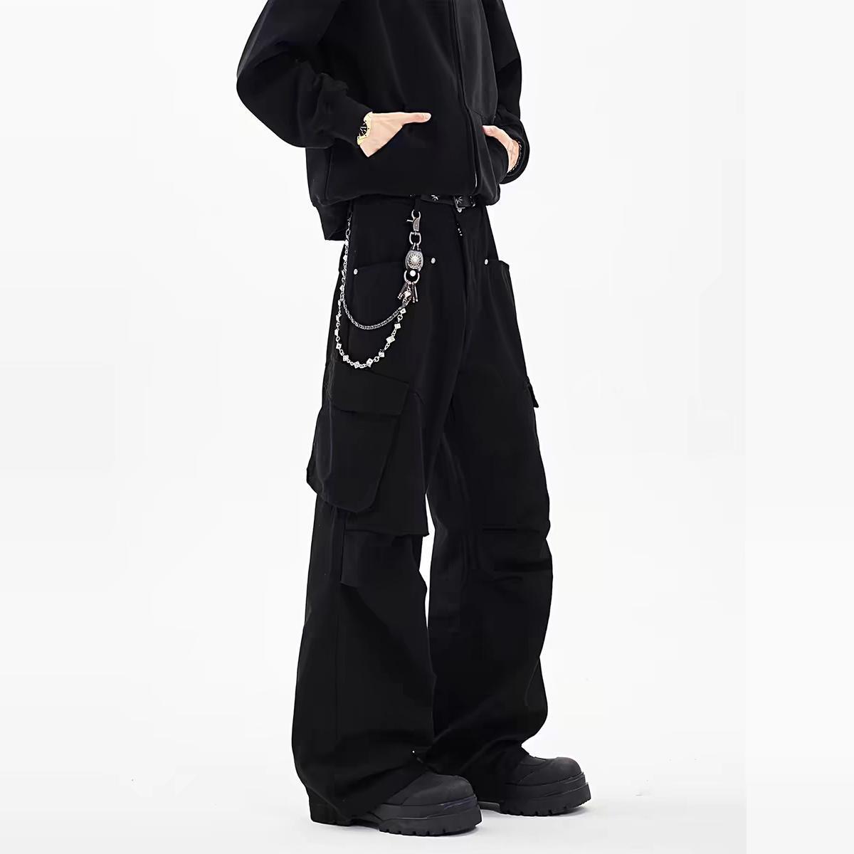 Multi-Pocket Cargo Pants for Men, New Trendy Brand, Stylish Flared Pants, American-Style Loose Pleated Straight-Leg Casual Long Wholesale