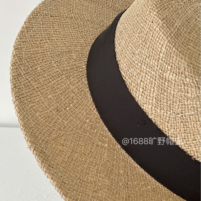 出口品质法式拉菲草平顶草帽女轻奢宽檐遮阳帽夏季海边沙滩防晒帽|undefined