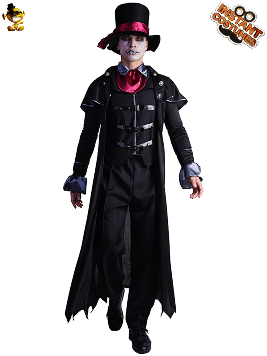 Halloween hombres adultos Steampunk evil vampiro con capucha traje Cosplay sangrienta ropa guapo