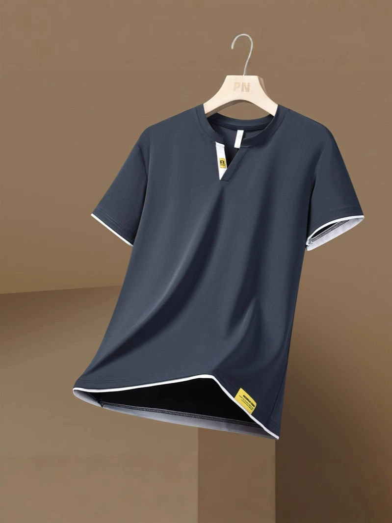 Silk fashionable universal quick dry sports T-shirt, V-neckline, with short sleeve