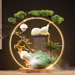 一鹿发财招财流水摆件创意循环水客厅雾化装饰桌面开业乔迁送礼品
