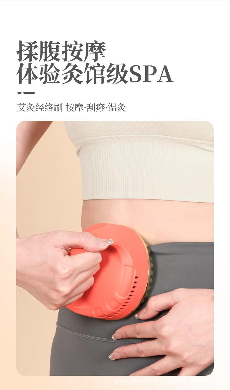Brass Meridian Gua Sha Massage Brush Full Body Scraping Tool for Abdomen Shoulder Neck Legs Waist Moxibustion Back Care in use