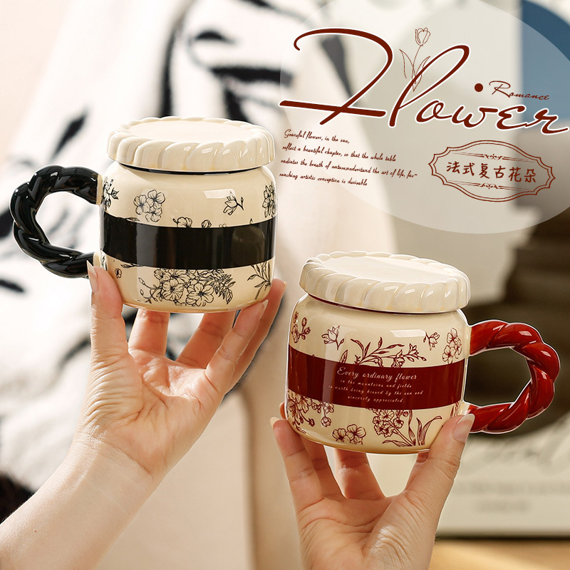 Taza de cerámica retro francesa Taza de agua de oficina Taza de alto valor Dormitorio en casa Taza de café Taza de pareja Hombre