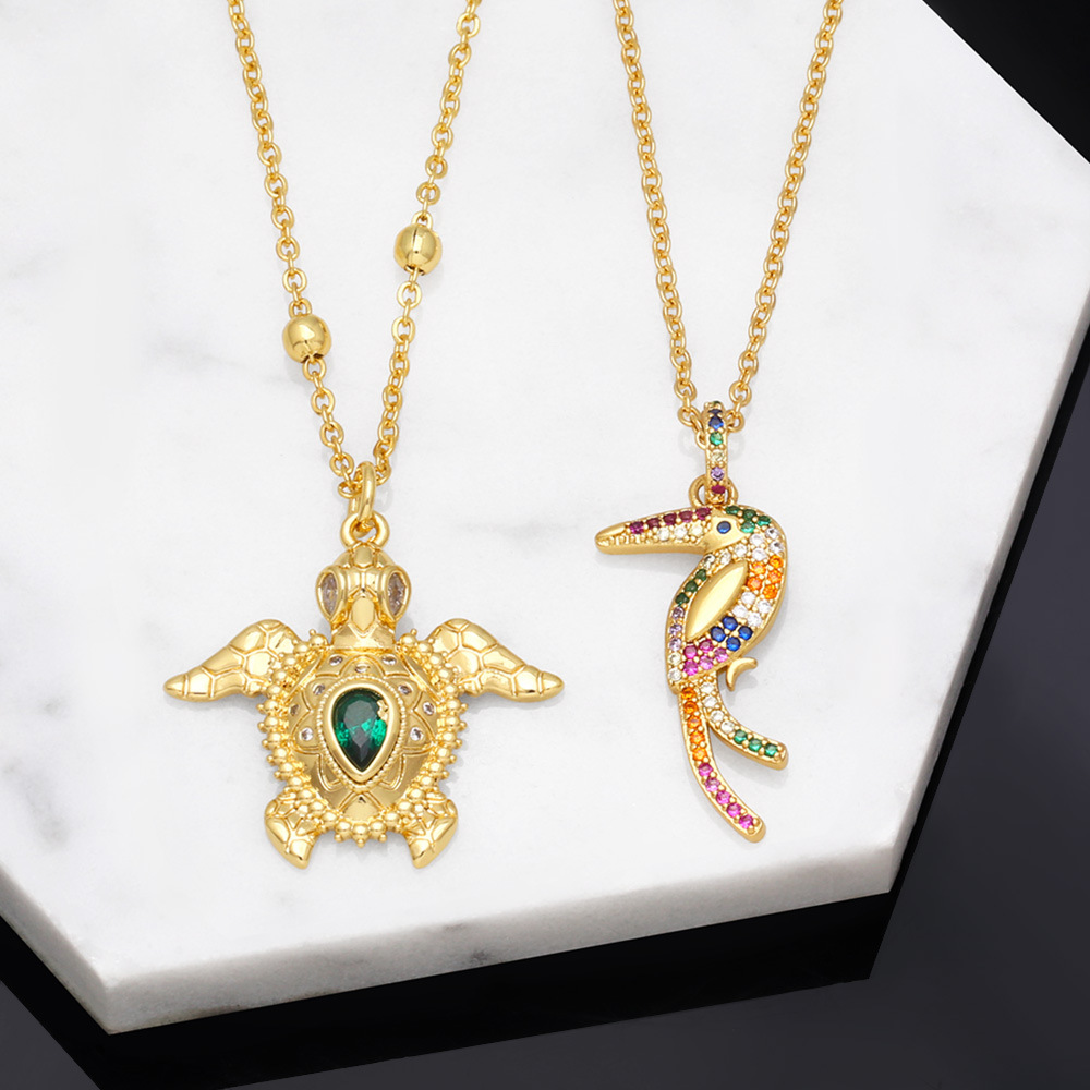 Fashion Turtle Female Animal Bird Parrot Pendant  Zircon Copper Necklace