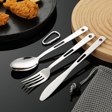 户外露营不锈钢便携餐具旅行野餐刀叉勺套装创意学生布袋餐具套装