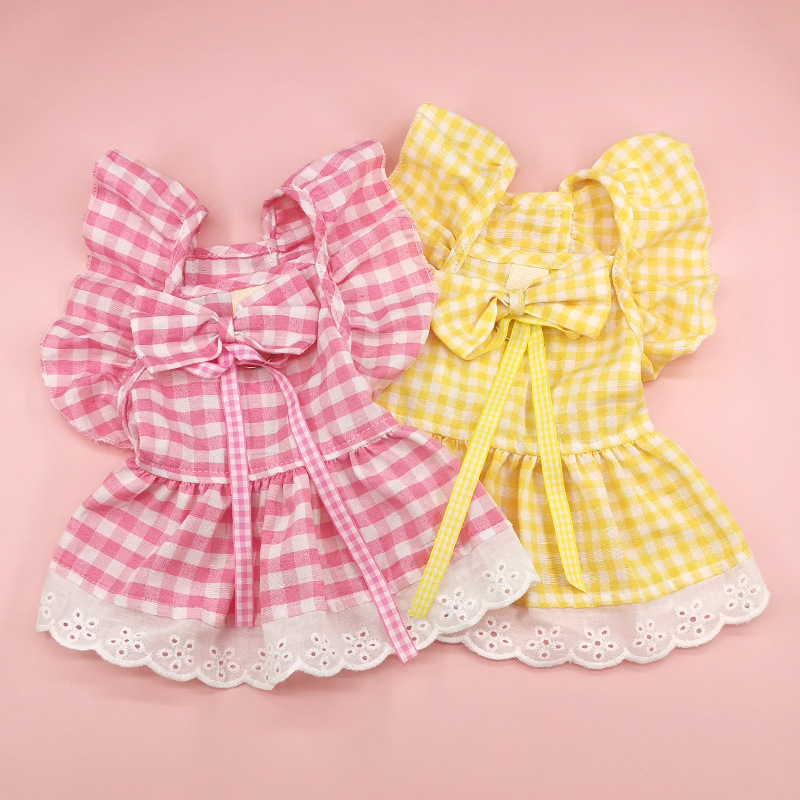 Sweet Polyester Cotton Lattice Bow Knot Pet Clothing display picture 1