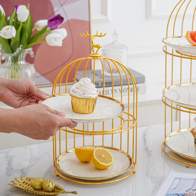 Estilo nórdico cerámica multi-capa plato de fruta sala de estar tarde té postre mesa de postre bandeja de la torta de lujo ligero soporte de exhibición