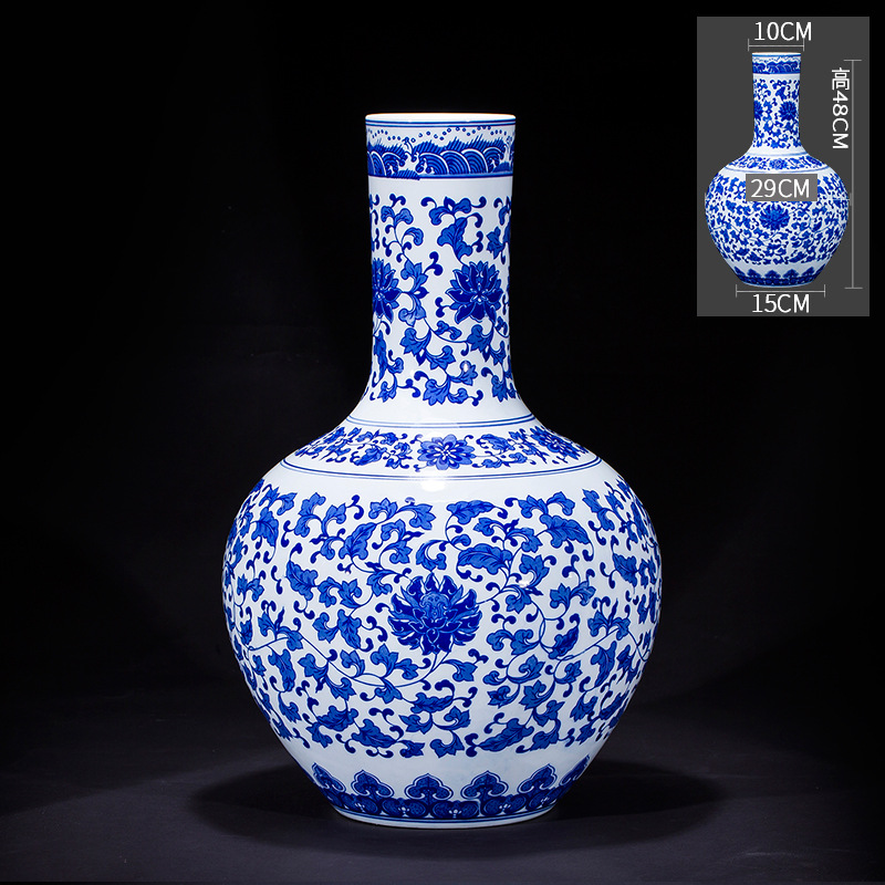 큰 모조 Qianlong 파란색과 흰색 나뭇 가지 천체 지구 병