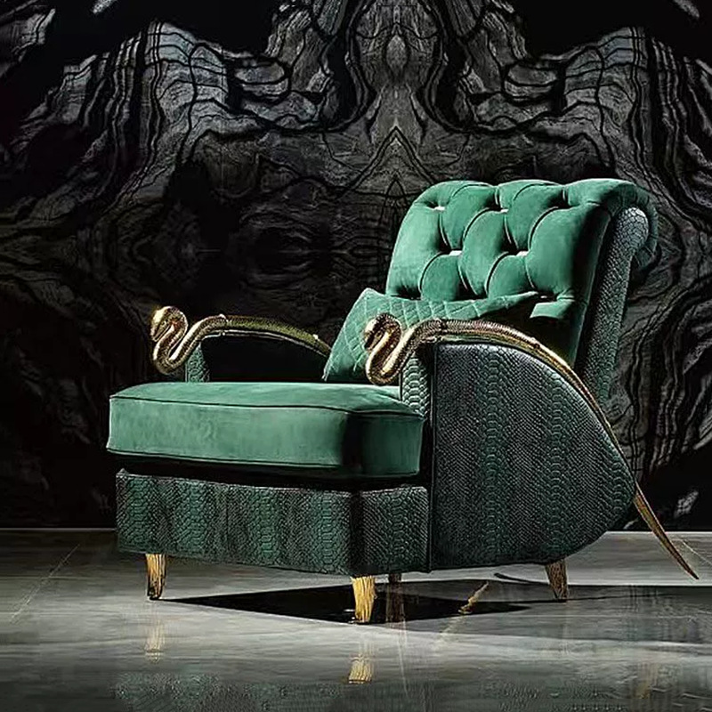 Italian light luxury casual chair pure copper snake chair Roberto Cacalli casual sofa chair crocodile skin single armchair