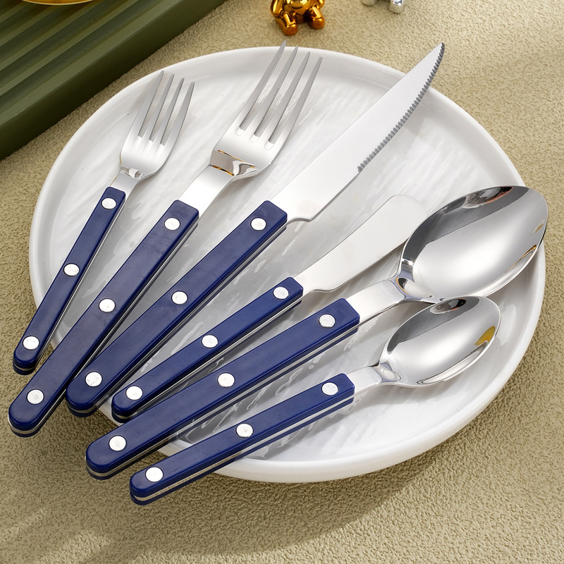 304 Stainless Steel Knife and Fork Spoon French Rivet Tableware Clip Handle Hotel Western Tableware Steak Knife Spoon Fork Set 304 Stainless Steel Knife and Fork Spoon French Rivet Tableware Clip Handle Hotel Western Tableware Steak Knife Spoon Fork Set