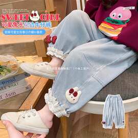 小豆町&225蝴蝶结小兔牛仔裤图片色卡通风织里市场其它砂洗长裤