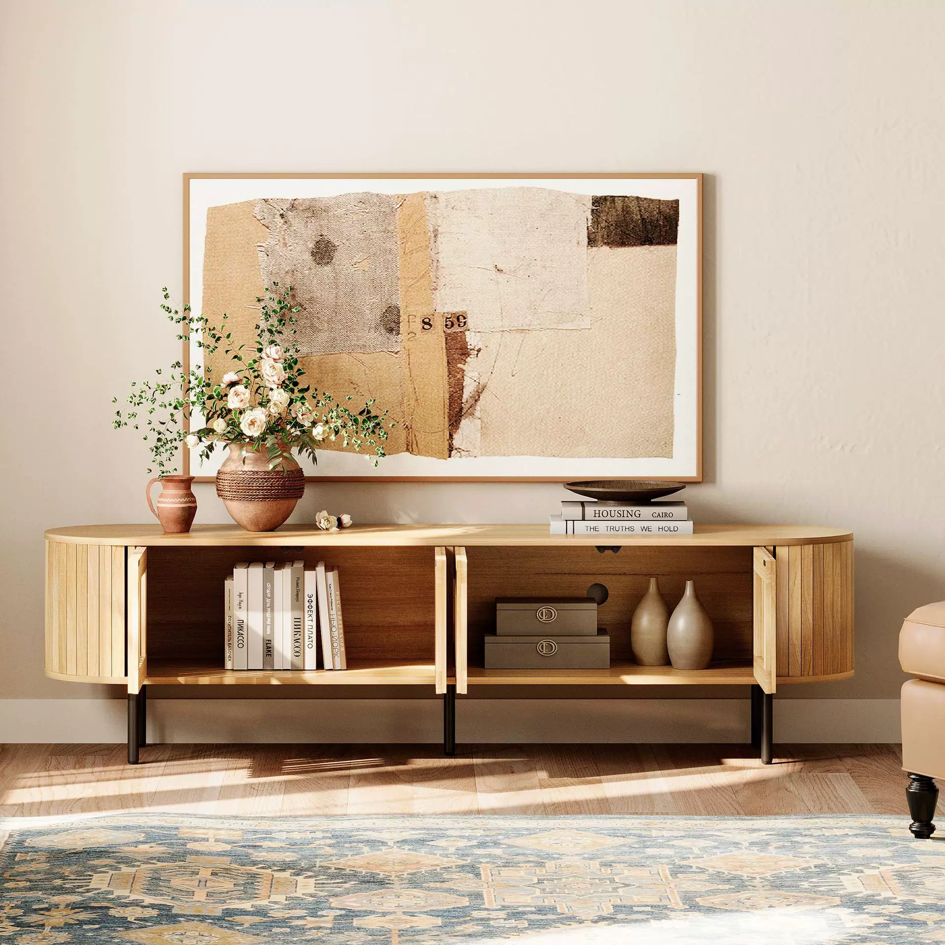 亚马逊热销木制客厅电视柜餐厅餐边柜牛津凹槽柜子跨境外贸爆款