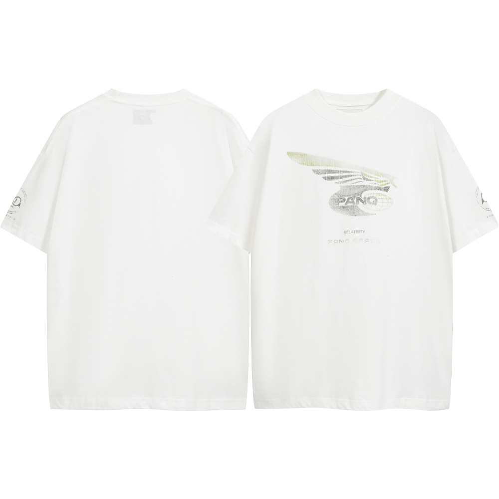 Nicho de marca PANQ lavado con agua para hacer vieja impresión de logotipo borroso verano versátil nuevo hombre y mujer camiseta de manga corta suelta