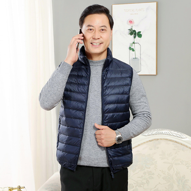 Middle-aged and elderly new winter down jacket men's vest stand collar waistcoat light white down vest men's top clothes_voghion.com