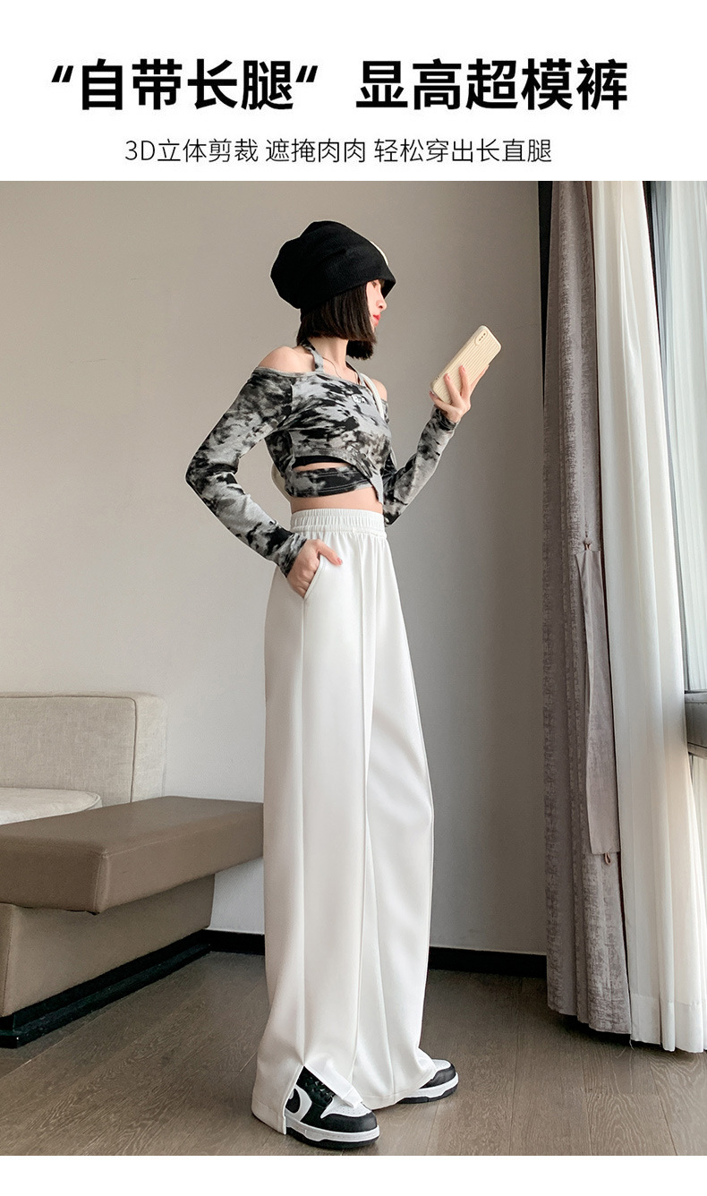 Slit narrow air cotton wide-leg pants for women, 2023 new high-waisted drape floor-length pants, slimming straight casual pants pic 11
