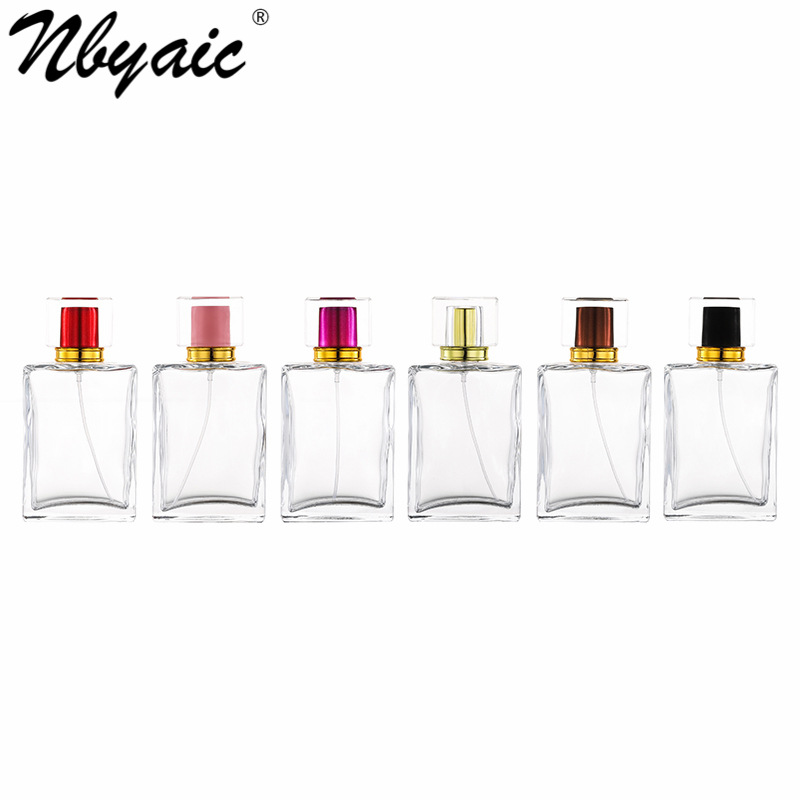 现货供应B015-100ml亚克力盖四方透明玻璃香水喷雾分装化妆品空瓶