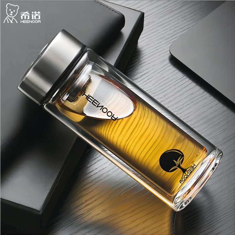 希諾雙層玻璃杯高硼硅辦公車載帶濾網泡茶商務禮品水杯帶禮盒