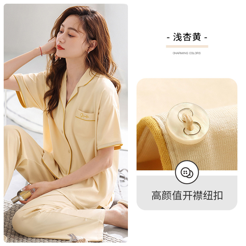 [Sensación suave] pijamas verano de las mujeres 100% algodón pantalones de manga corta ropa de casa verano más traje de tamaño