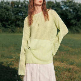 【柠檬奶油】ELLE镂空钩花羊毛针织衫女2025秋新款羊驼毛宽松罩衫