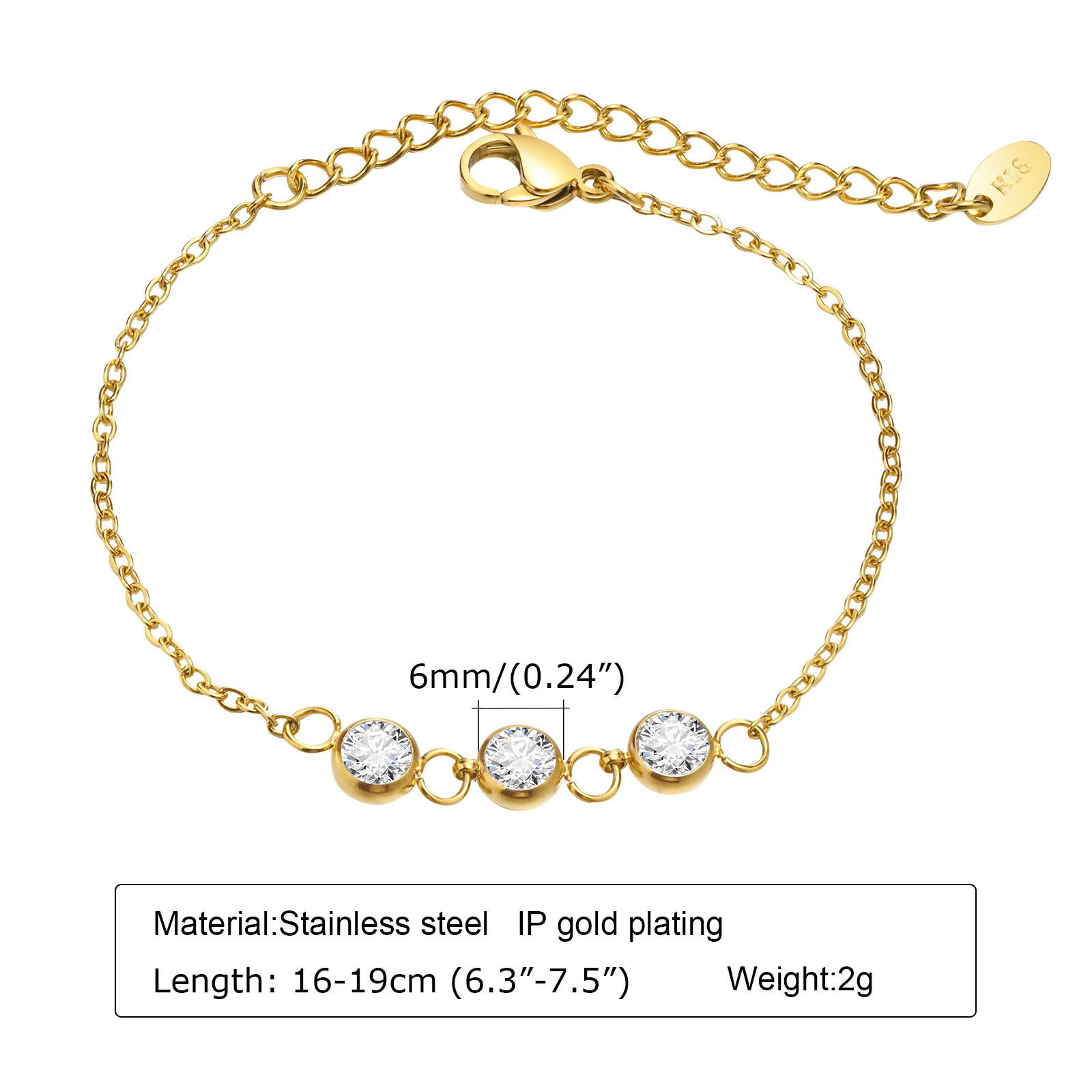 1 Piece Simple Style Water Droplets Stainless Steel Inlay Zircon Bracelets display picture 1
