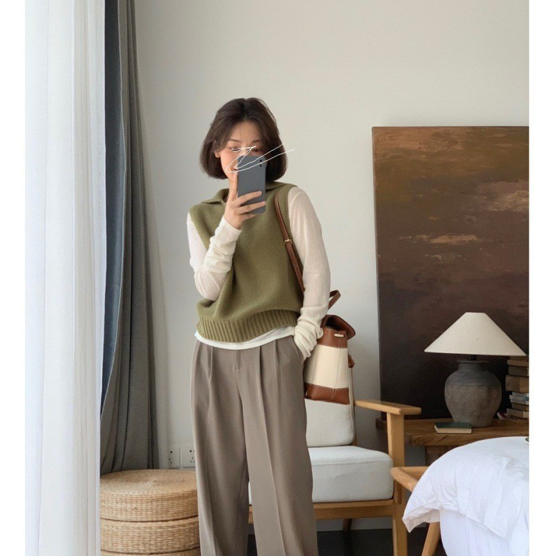 24 invierno Puyuan color sólido pequeña solapa de cuello en V chaleco de punto de invierno de otoño nuevo estilo delgado image 5