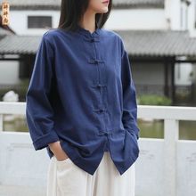 棉麻复古立领风唐装春秋太极服女禅意大码上衣衬衫男古装汉服