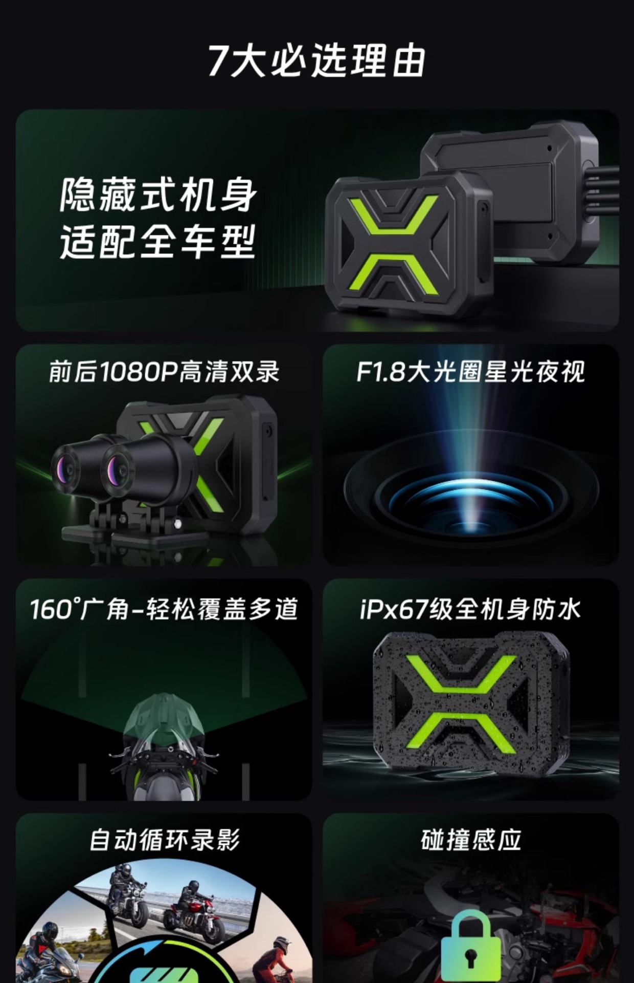 Suitable for Shengpai Motorcycle Driving Recorder High-Definition Front and Rear Dual-Lens Waterproof Riding Motorcycle Parking Monitoring