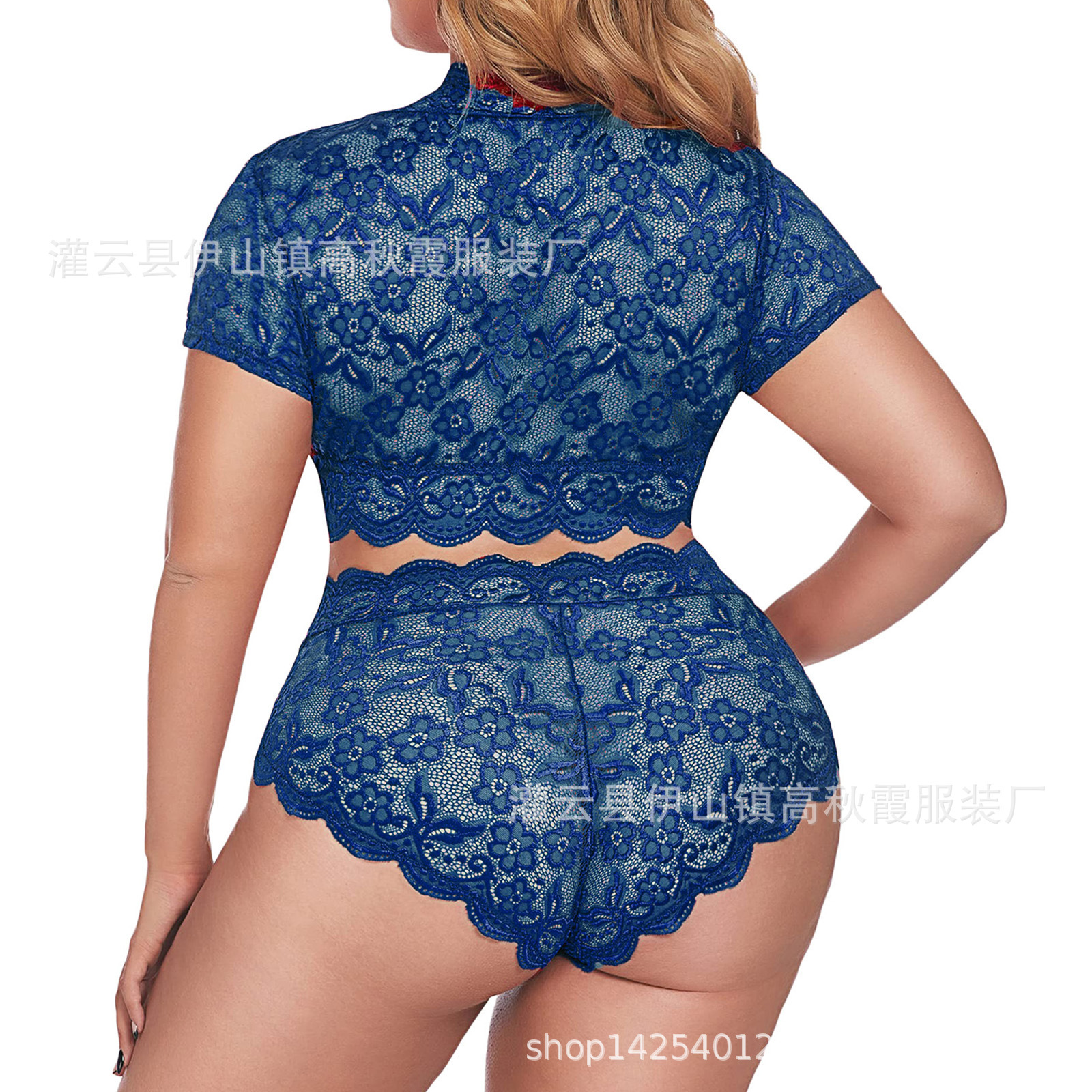 Lencería sexy europea y americana más tamaño seductora hendidura lateral correa de encaje camisón transparente pijamas divertidos