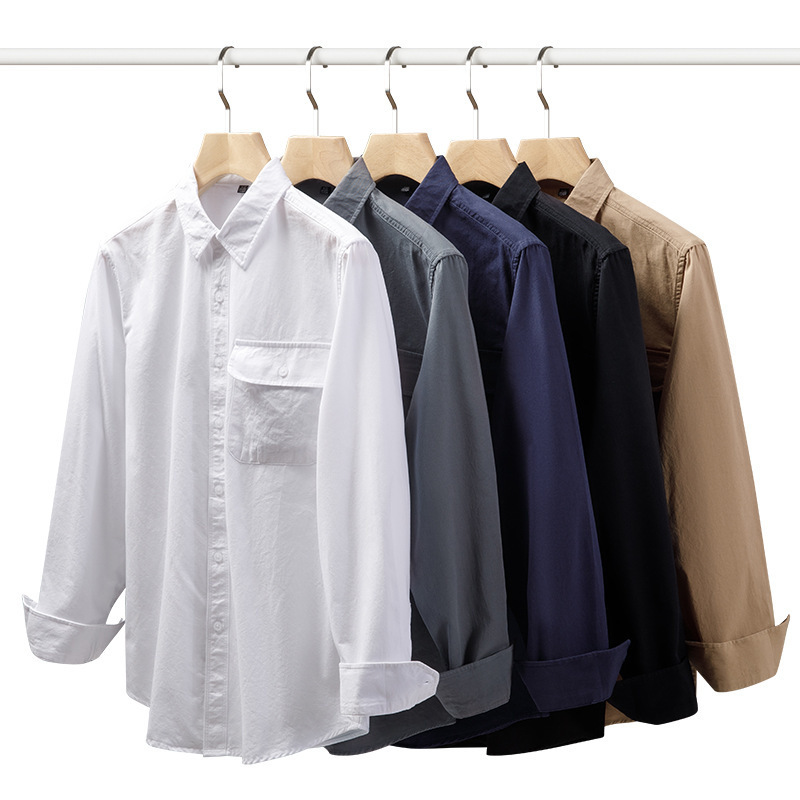 Men's Pure Cotton Cardigan Men's Long-Sleeved Shirt Spring and Summer Pocket Solid Color Shirt Solid Color Shirt Jacket
