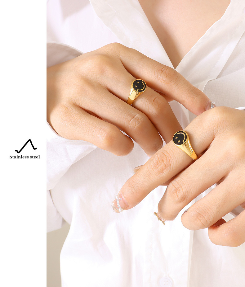Fashion Smiley Face Titanium Steel Plating Metal Rings 1 Piece