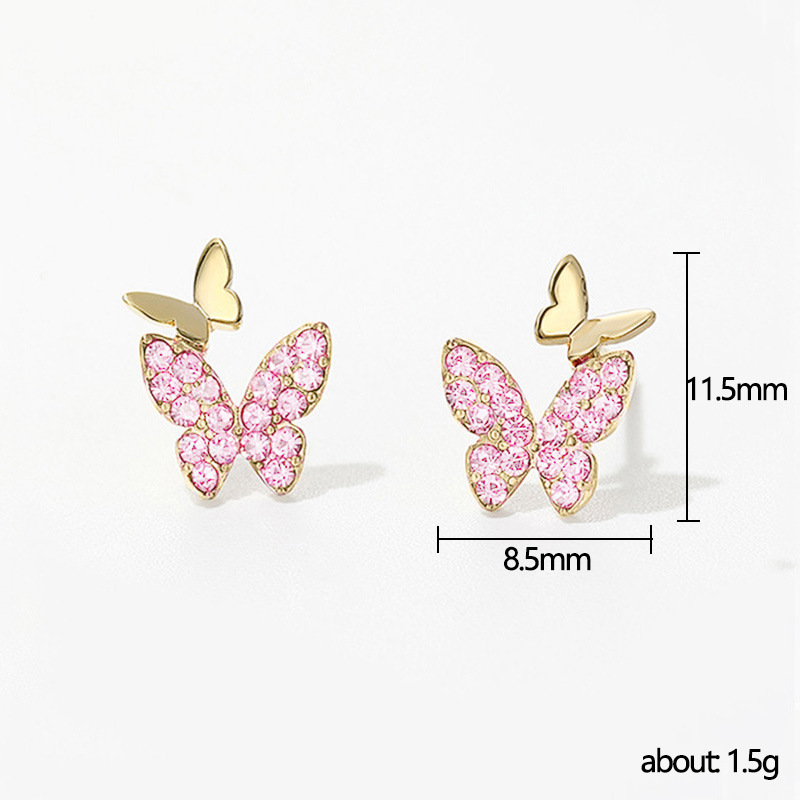 Fashion Butterfly Copper Inlay Rhinestones Ear Studs 1 Pair display picture 1