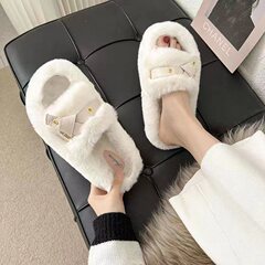 網紅毛毛拖鞋女外穿2023年秋冬新款一字平底拖鞋潮搭時尚棉拖批發