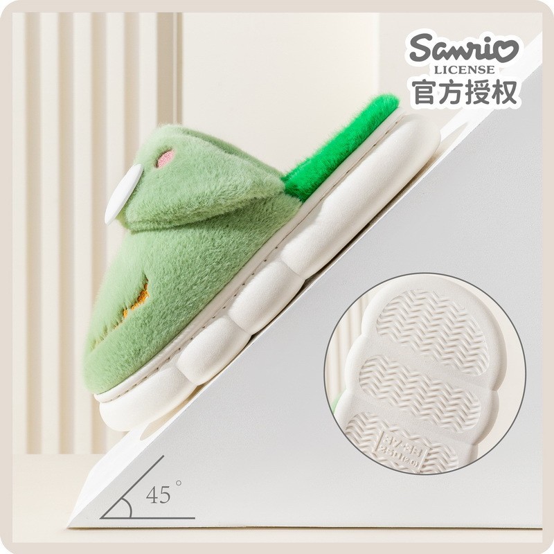 Una pieza de entrega al por mayor Sanrio coolomi ojo grande Rana melodía Hello Kitty Zapatillas de algodón para niños padre-niño invierno