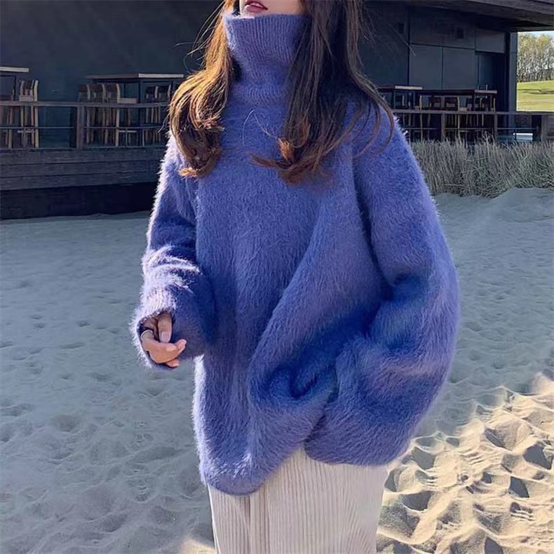 Flauschiger Damen Pullover Mit Stehkragen In Nerzfelloptik_voghion.com