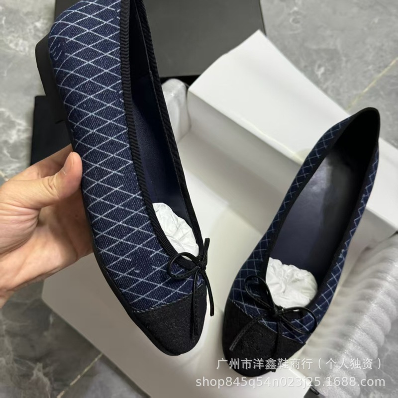 高版本小香风拼色蝴蝶结芭蕾鞋真皮纯色通勤鞋浅口圆头平底单鞋女|undefined