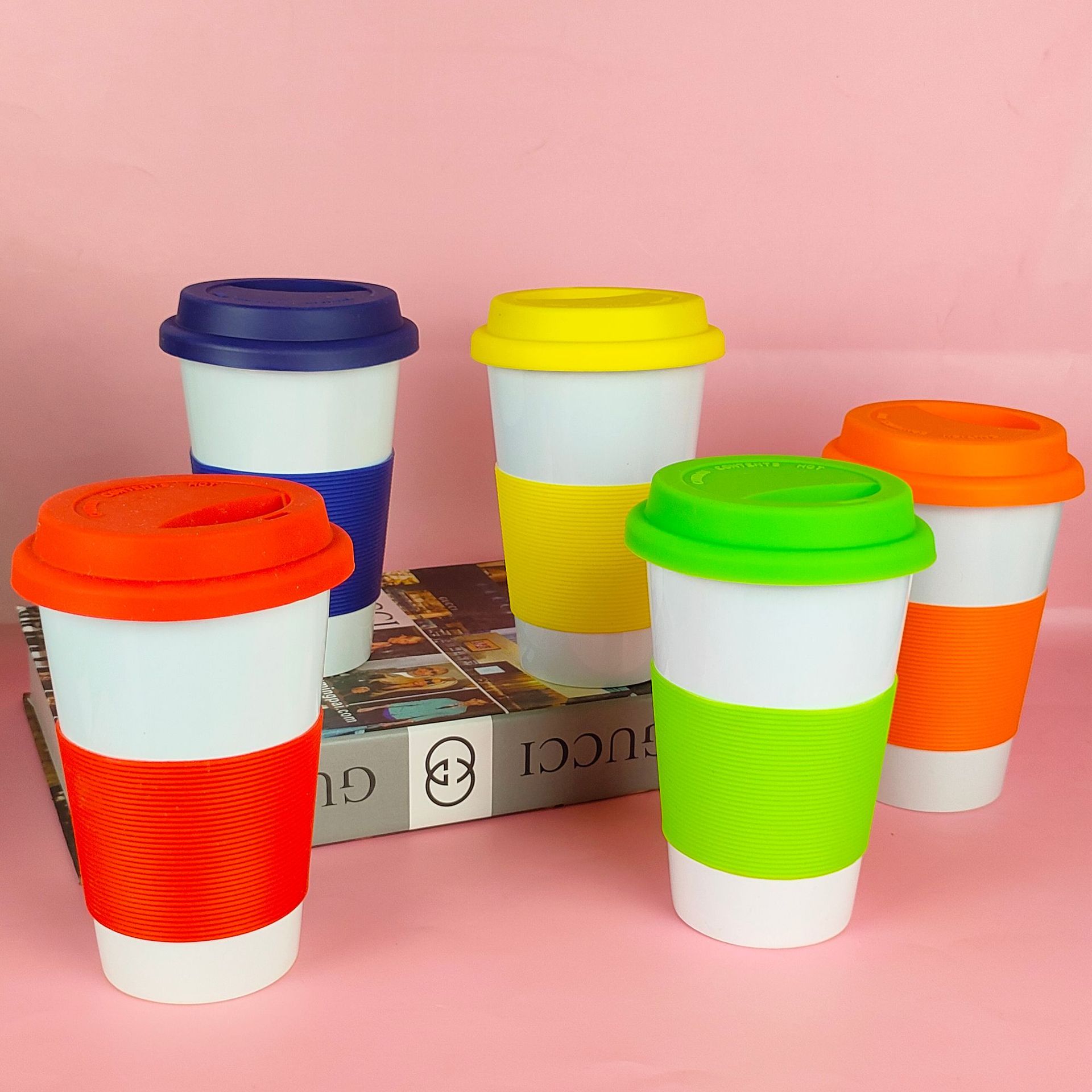 Silicone Set Heat Insulated Ceramic Cup Creative Coffee Cup with Lid Milk Cup Custom Advertising Logo Water Cup Mug