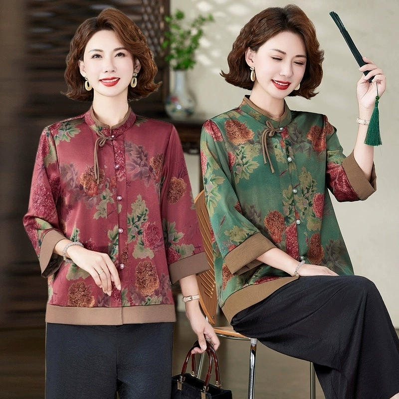 Летняя одежда для пожилых людей, рубашка бабушки Тан, летняя короткая одежда для мамы в китайском стиле для маленьких пожилых дам.