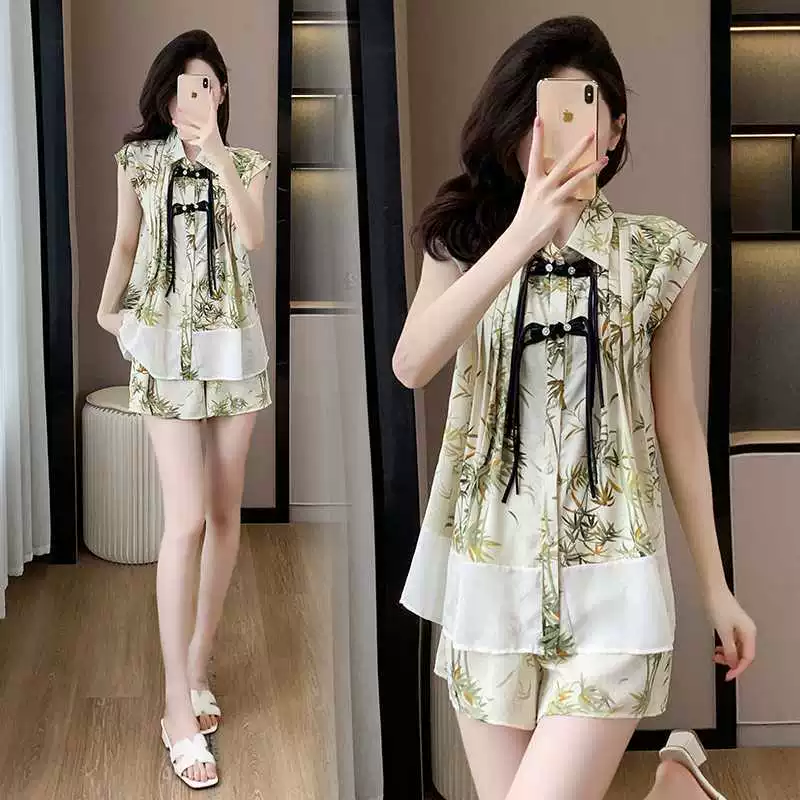 Summer retro set for leisure, loose fit, plus size