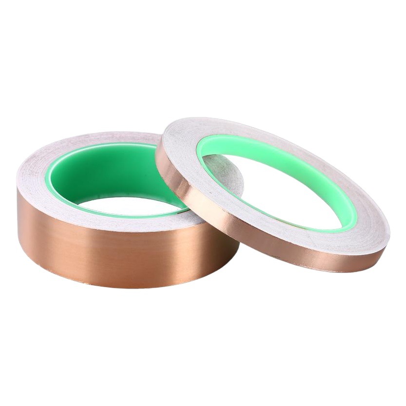Cinta de lámina de cobre conductora doble al por mayor señal electromagnética cinta de radiación antiinterferencia cinta autoadhesiva de lámina de cobre conductora de una sola cara